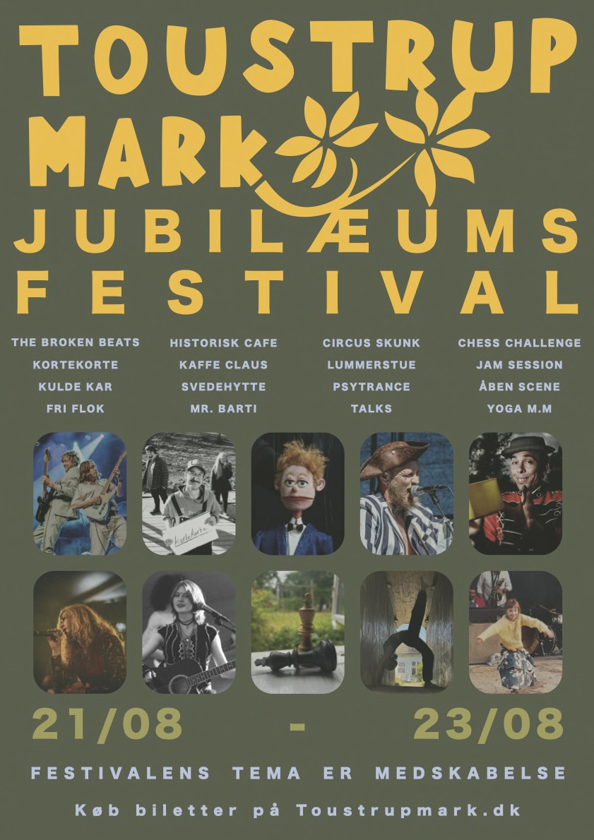 Toustrup Marks Jubilæumsfestival 21.-23. august 2026 — program og kunstnere
