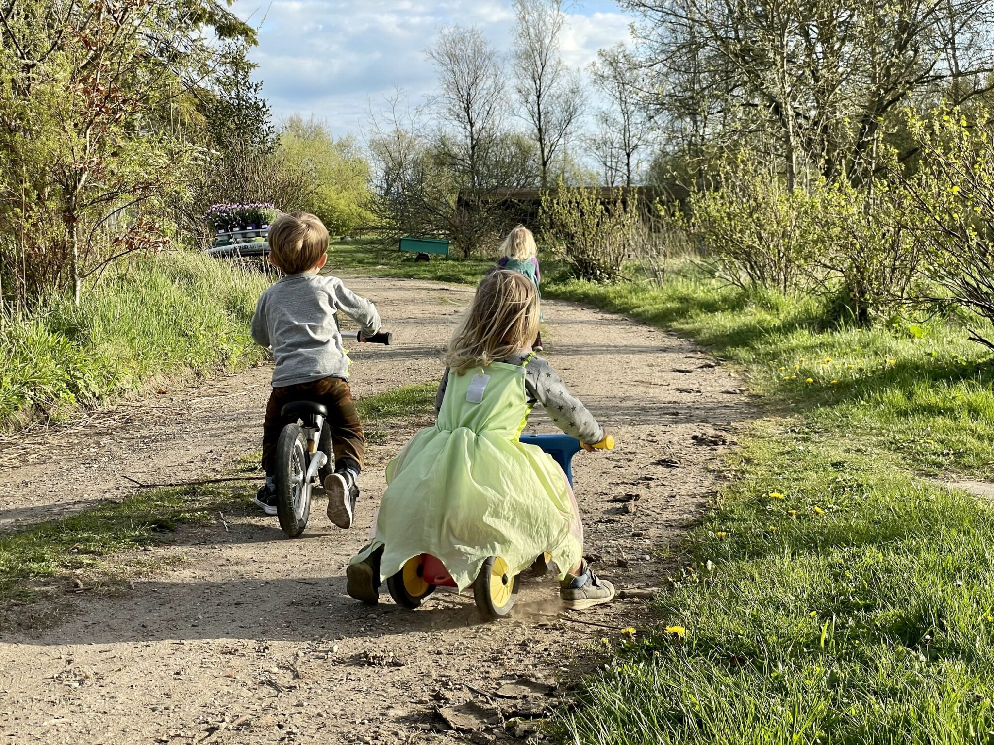 Løbecykel-ræs på grusvejen